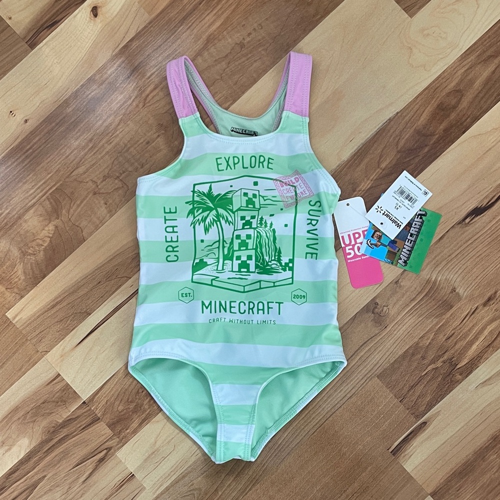 Minecraft One Piece Swim Suit - Girls Size XS (4/5)